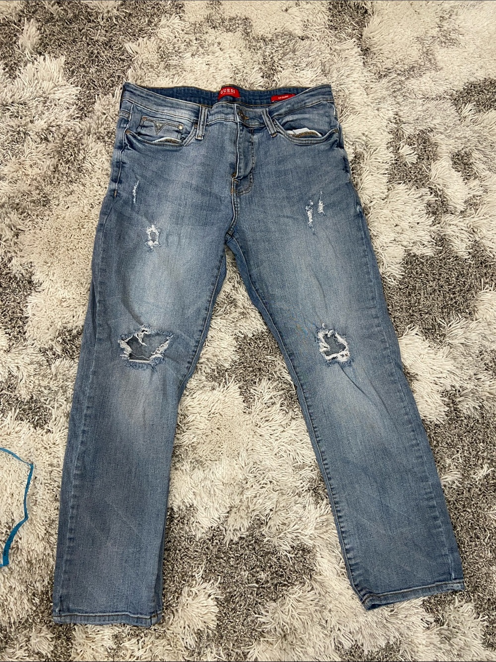 Men’s Guess Light Blue Distressed Boyfriend Jeans W 36 x 30 L